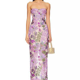 2025新款欧美抹胸亮片裙 性感一字肩连衣裙女 亮片刺绣修身晚礼服