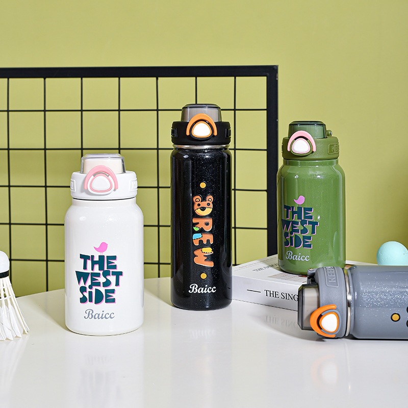 Tazas de agua de acero inoxidable de alta calidad pareja de moda impresión tazas de calor de moda estudiantes tazas deportivas acompañantes al por mayor