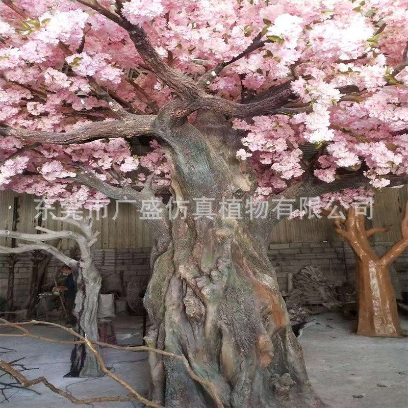 仿真大型黄色樱花树造景假树玻璃钢假花樱花树酒店网红商场桃花树|undefined