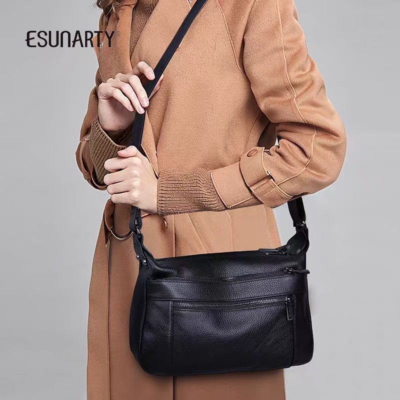 Fábrica transfronteriza de bolsos de cuero para mujeres operación directa de la primera capa de cuero de vaca hombro con bolsa de cuero suave de varios bolsillos bolsa de madre de gran capacidad