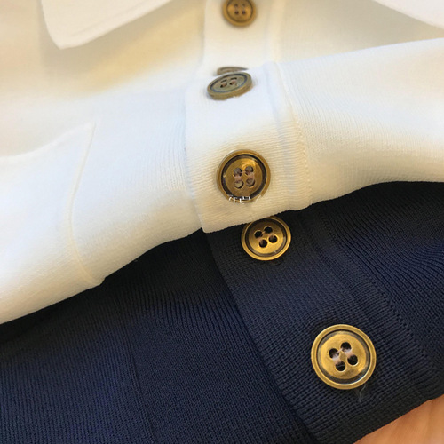 Exceptionally slimming! Highly recommended! Stylish and versatile~ Silk-like French polo neck knit short-sleeved T-shirt for women