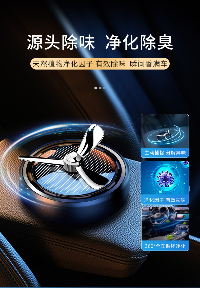 Solar Car Ornaments, Perfume, Light-Sensitive Rotating Car Aromatherapy, High-End Car Interior Ornaments, Long-Lasting Fragrance