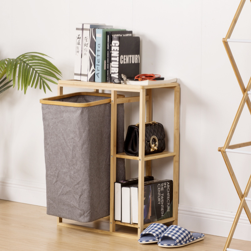 Rack de almacenamiento de ropa sucia rack de almacenamiento de baño rack de almacenamiento de ropa sucia cesta de tela de bambú Estilo Amazon