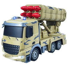 跨境新款兒童玩具燈光遙控車軍事模型火箭炮發射導彈戰斗車