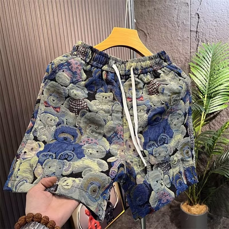 Summer Loose Fitting Printed Bear Couple Shorts Men's Casual Five Point Sporty Trendy Beach Sportswear_viptrois.com