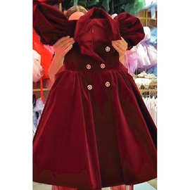 儿童礼服酒红色女童连衣裙新款轻奢小众泡泡袖女孩周岁宴会公主裙