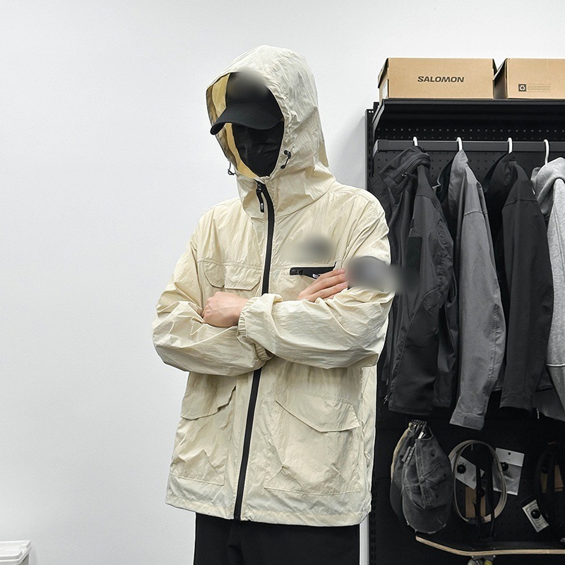 日焼け防止服メンズ夏薄い涼しい通気性釣り日焼け防止服屋外抗 UV フード付きジャケット北北|undefined