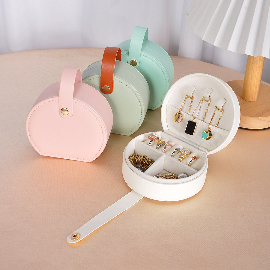 Cross-Border Semi-Circular Jewelry Box Portable Compact Storage Box Necklace Ring Earrings Jewelry Box Spot Manufacturer Wholesale