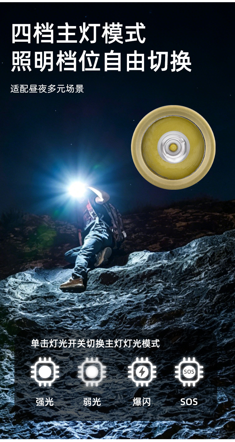 Cross-border warning bright flashlight, rechargeable, multifunctional side light, outdoor LED flashlight, long-range portable flashlight