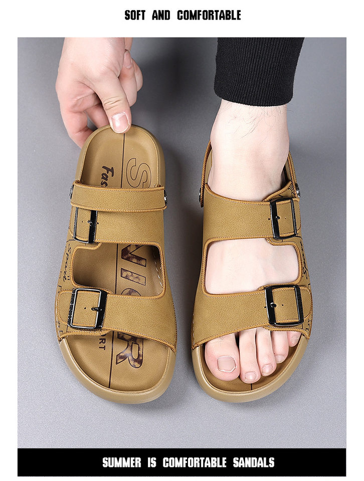 Dép sandal nam quai ngang hở mũi đế mềm, kiểu lười hai cách mang, thoáng khí chống trượt — 6666 màu kaki, 6666 màu vàng, 6666 màu xám chi tiết 9