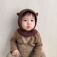 婴儿帽子围巾一体帽韩系宝宝可爱小耳朵披肩帽针织护耳毛线帽保暖