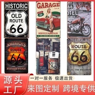 Cross-Border Route 66 Creative Tin Painting Aluminum Plate Painting Personalized Wall Decoration Bar Cafe Decorative Painting Wholesale