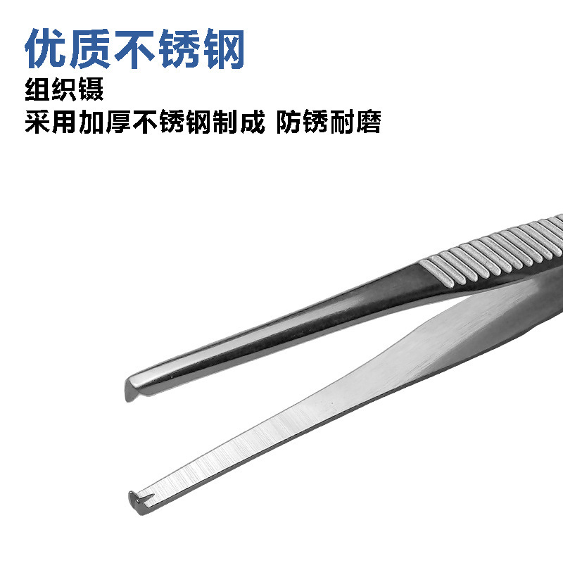医療用厚手ステンレスピンセット頭部フック付直頭組織ピンセット|undefined