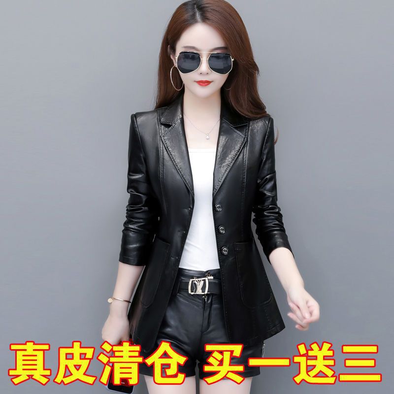 New autumn and winter collection: Haining genuine leather jacket for women, short style, Korean design, slim fit, with a suit collar, available in plus sizes New autumn and winter collection: Haining genuine leather jacket for women, short style, Korean design, slim fit, with a suit collar, available in plus sizes
