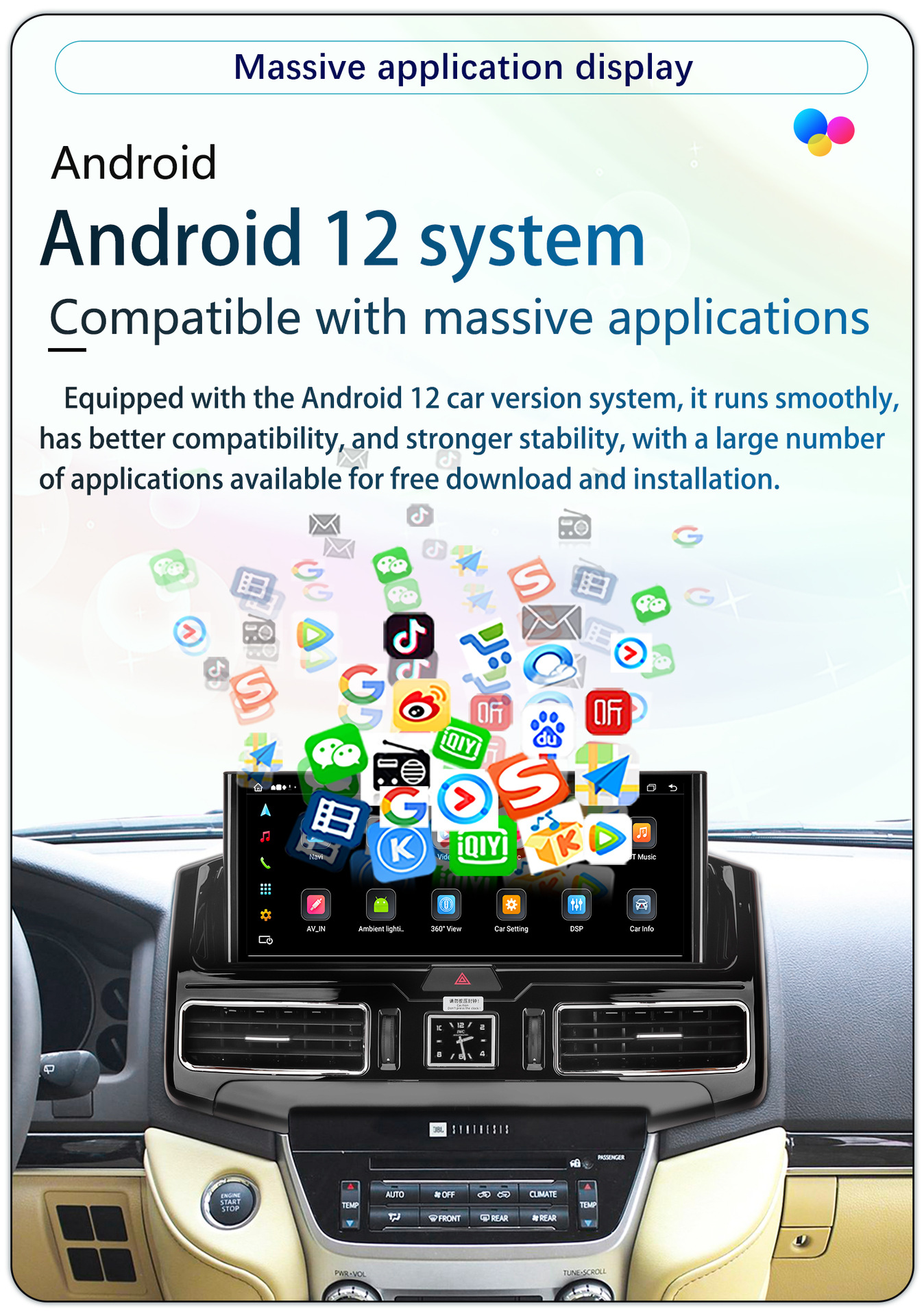 Suitable for 07-21 Models 12.3inch Toyota Land Cruiser Lc200 Lcd Clock Old to New Android Navigator