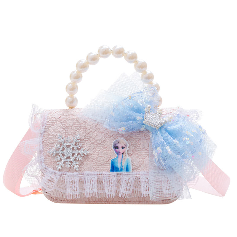 Bolsas de niños nuevas princesas de dibujos animados bolsas de perlas de encaje arco niñas bolsas de hombro cambio mochilas de moda
