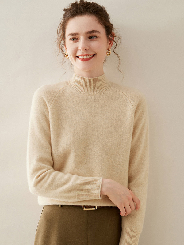 Half-high Collar Raglan Sleeve Cashmere Knitted Base Shirt Women's Long Sleeve All-match Loose Warm Top Thick Inner Sweater