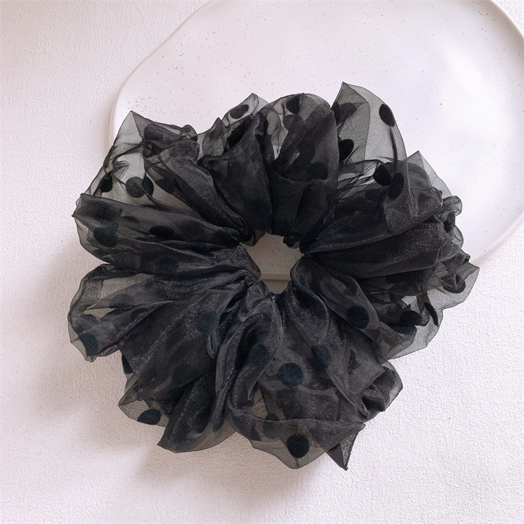Nieuwe stijl organza scrunchie met stippen voor dames, elegant en verfijnd, geschikt voor lage paardenstaarten, knotkapsels en als accessoire._voghion.com