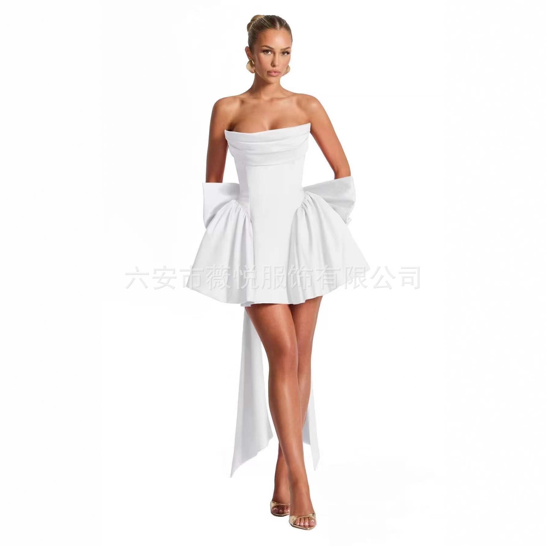 Foreign Trade Amazon Short Tube Top Evening Dress for Petite Figures with a Stylish Bow Tie Design, Slim Fit Birthday Dress