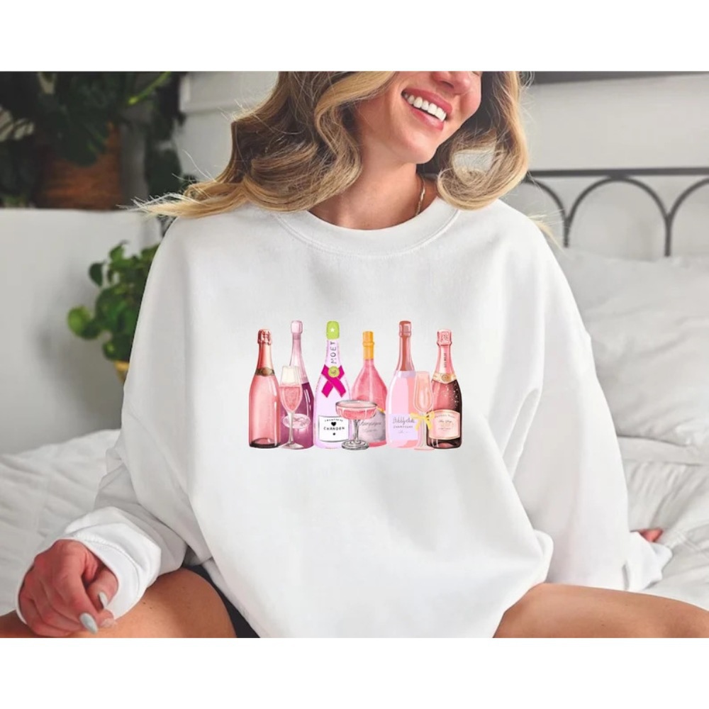 Pink Champagne Bottles Sweatshirt Coquette Champagne Lovers