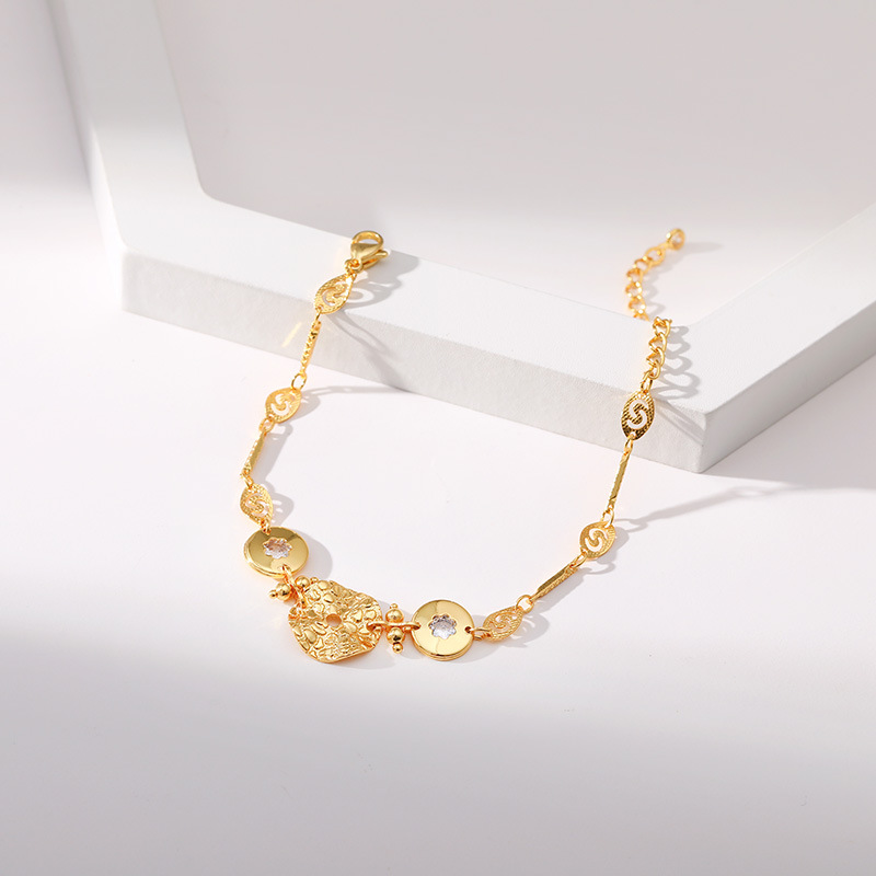 Retro Round Flower Brass Inlay Zircon Bracelets 1 Piece
