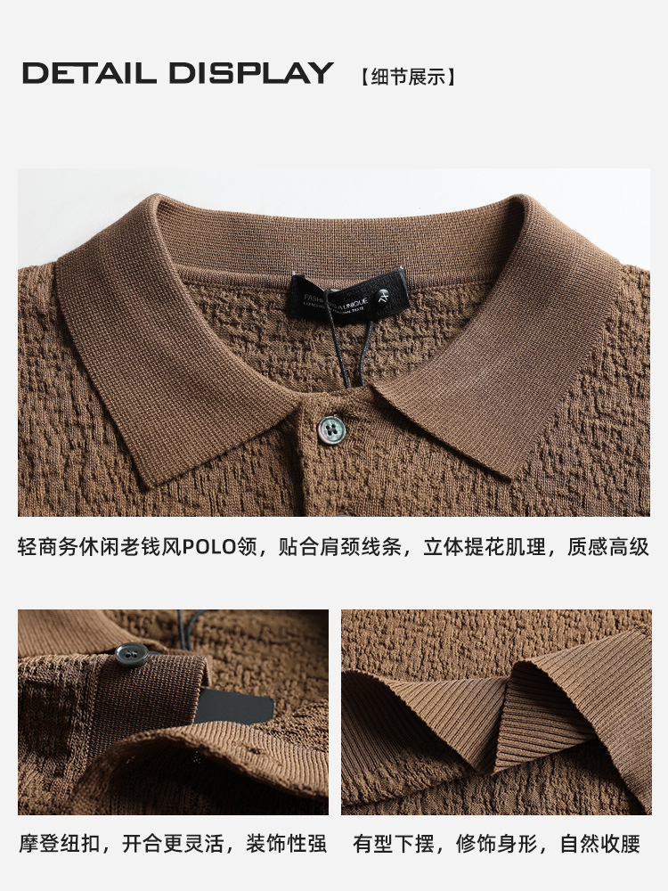 Cross-border hombre lujo ligero hielo de alta sensación de punto polo hombre negocio con solapa camiseta de polo de manga corta camiseta de polo