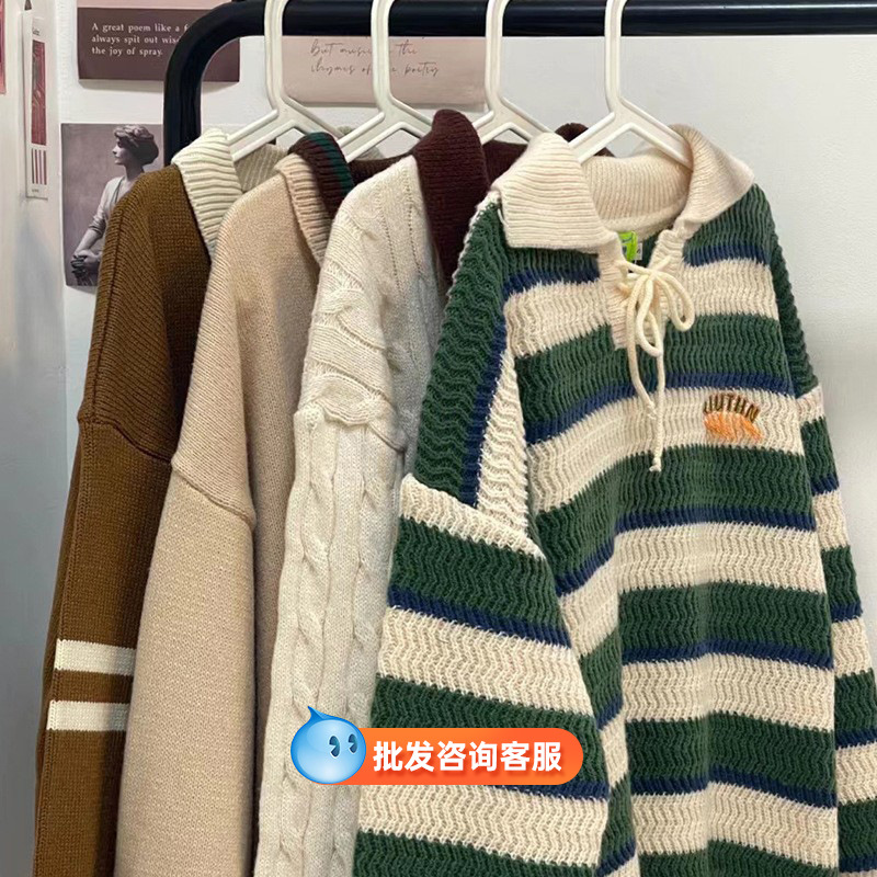 秋冬季学院慵懒风宽松针织衫毛衣女十三行上衣女品牌女装尾货批发