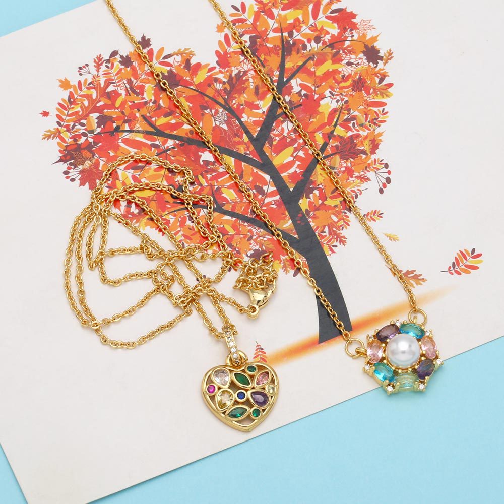 Fashion Heart Shape Copper Pendant Necklace Inlay Zircon Copper Necklaces