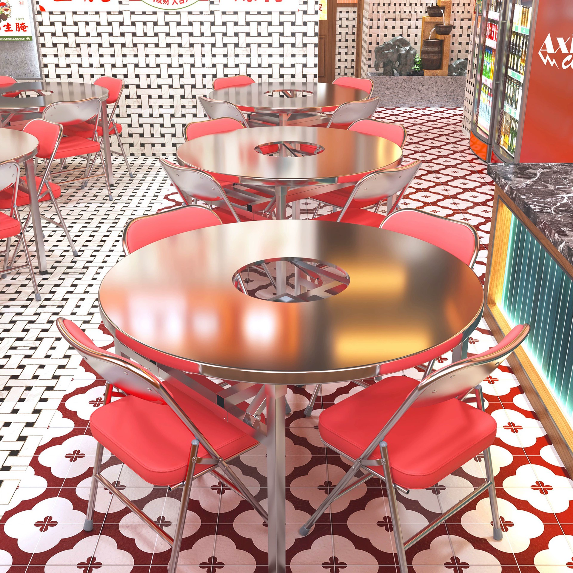 Стол для горячего горшка из нержавеющей стали для коммерческого ночного рынка, встроенный стол с кассетной плитой, обеденный стол на открытом воздухе, складной горячий горшок для уличного киоска.