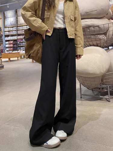 Khaki suit pants for women's summer 2026 new style, loose, small, high-end, drag-feeling straight, wide-leg pants