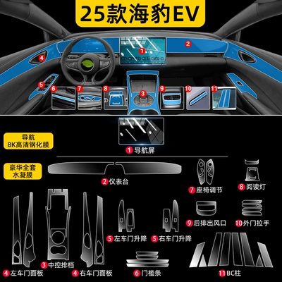 25 New Byd Seal Ev Car interior film - 25-piece-seal-ev-premium-full-set-hydrogel-film-navigation-8k-hd-tempered-glass-screen-protector