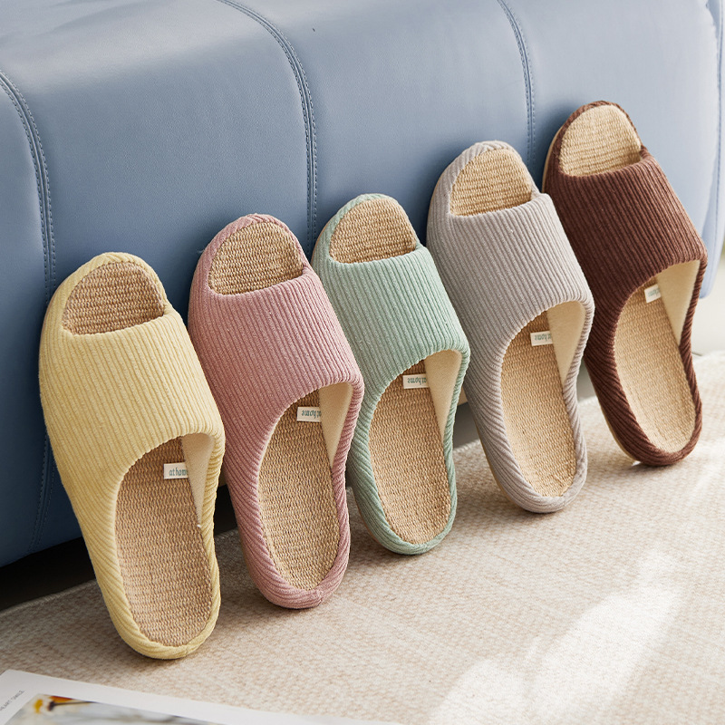 2025 New Linen Slippers Women's Indoor Cotton and Linen Household Breathable Cool Home Slippers Non-Slip for Summer Men Couple