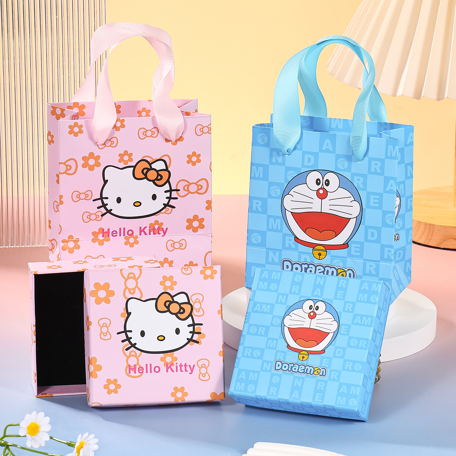 精美机器猫哆啦A梦小猫咪图案伴手礼盒首饰盒手提袋套装