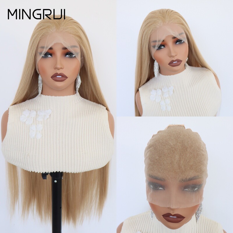 Full Lace Wig, hand-woven with mixed gold color, free-parting, shawl-length straight hair, heat-resistant wig cap
