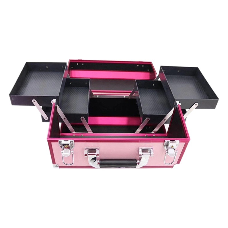 Fábrica en stock color aluminio doble abierto aleación de aluminio portátil caso cosmético tatuaje manicura Caja de Herramientas caja de cosméticos