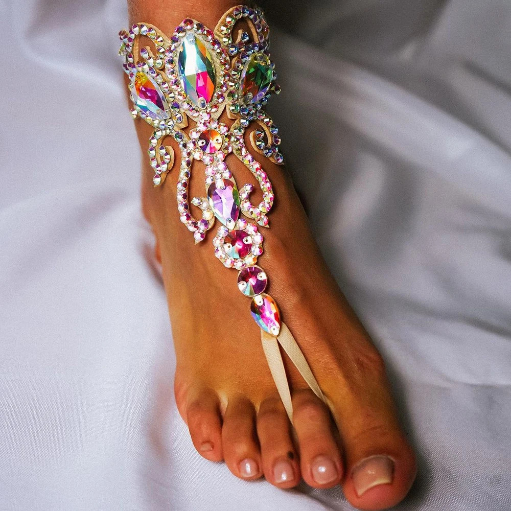 Europa y los Estados Unidos bohemios coloridos diamantes de moda diamantes de tobillas accesorios de baile Ankle para mujeres