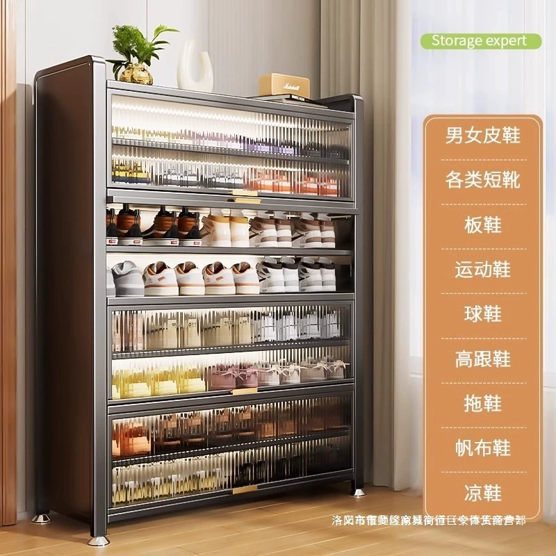 Стальной толстый шкаф для обуви, многослойная бытовая пылезащитная полка для обуви, входная полка для обуви большой емкости для хранения