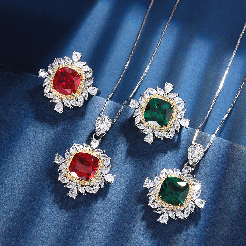 Zhuang Sheng joyas cobre inferior chapado en oro joyería traje simulación color rojo corindón tesoro retro grasa traje cuadrado femenino 10*10