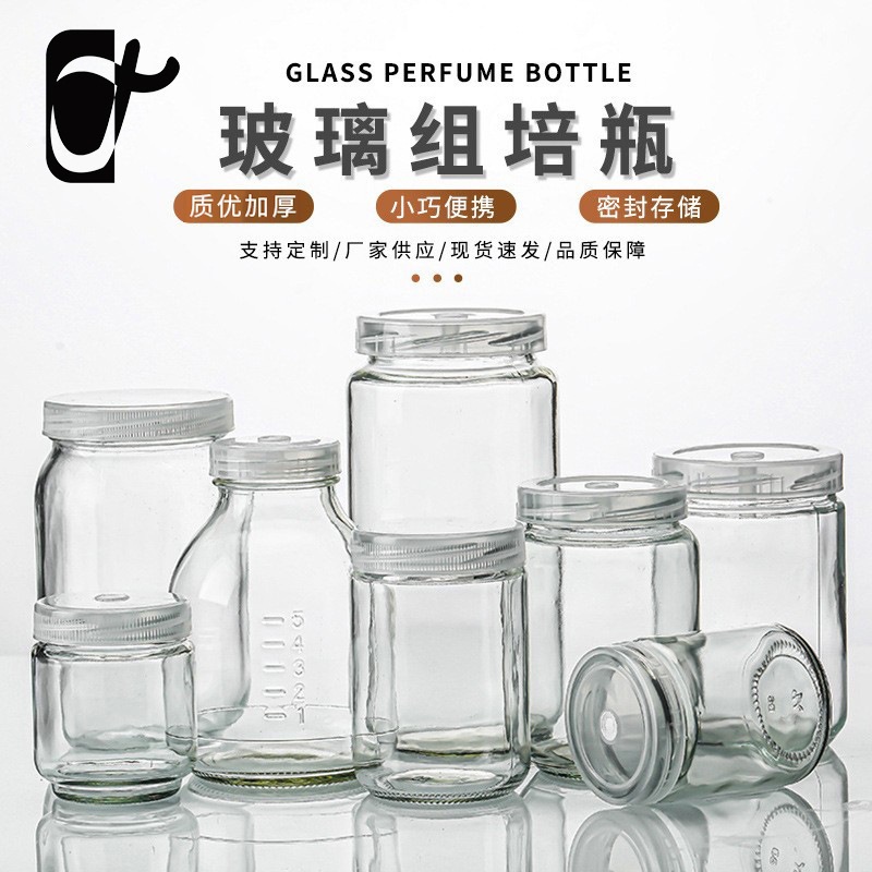 厂家直供玻璃培瓶菌瓶育苗瓶组织培养瓶透气盖玻璃植物培养瓶批发