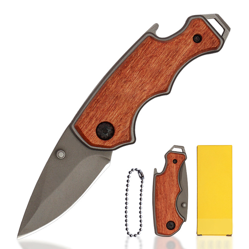 现货批发多功能小刀便携迷你小刀口袋刀折叠小刀无锁木柄户外小刀