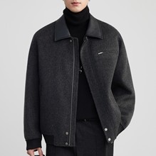 老钱风设计100%羊毛短款翻领拼皮毛呢高端大衣外套男冬季2025新款