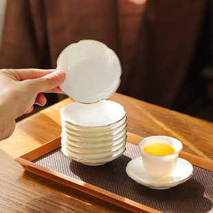 White porcelain cup mat suet jade tea cup holder anti-scalding tea holder heat insulation tea mat ceramic cup and saucer cup holder kung fu tea set manufacturers
