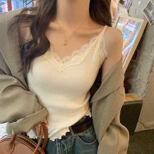 Lace Lace Vest Sling with Inner Strap 2024 Early Spring New V-Neck Base All-match Women's High-grade Hierarchy