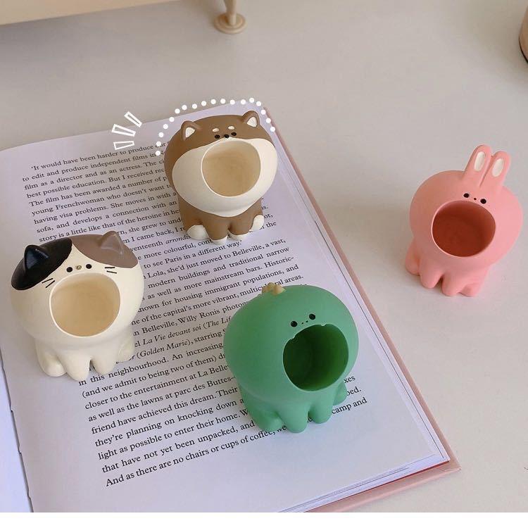 Japanese Office Desktop Ornaments Cute Mouth Cat Pen Container Student Stationery Makeup Brush Lipstick Storage Box
