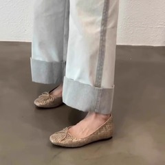 现货~小众编织蝴蝶结平底芭蕾鞋2025新款夏季休闲气质软底浅口单