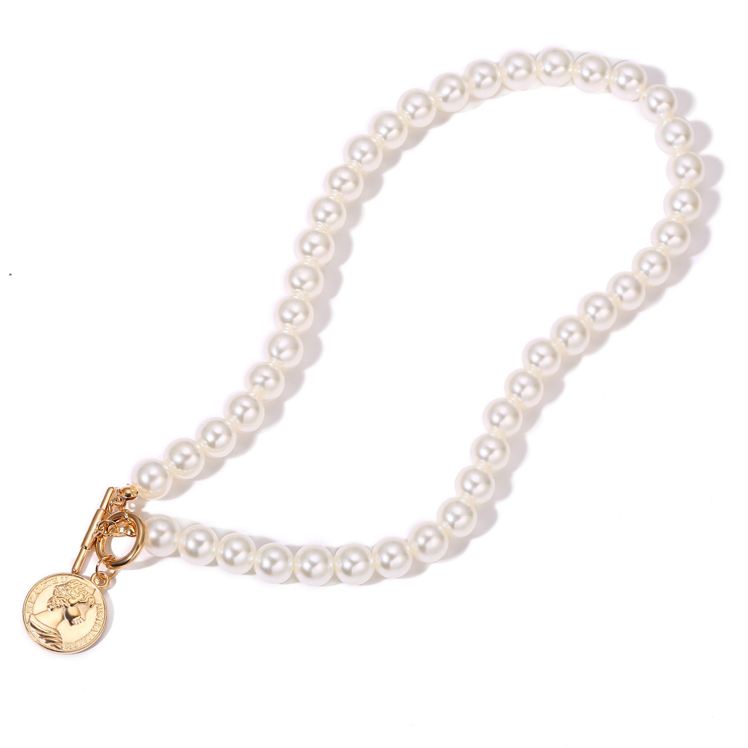 2021 Nuovo ciondolo alla moda con moneta multistrato e catena a serpente intrecciata, collana di perle, set da 3 pezzi per donna_voghion.com