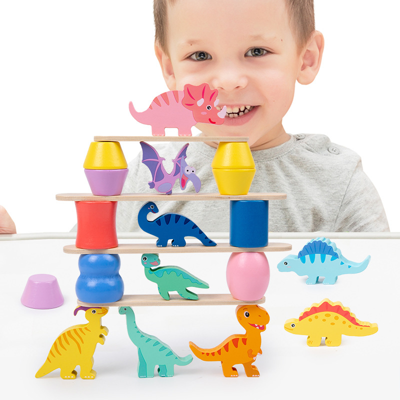 Dinosaurios apilados bloques de construcción altos juguetes de equilibrio animal para niños juegos de mesa educación temprana rompecabezas interacción entre padres e hijos apilados altos