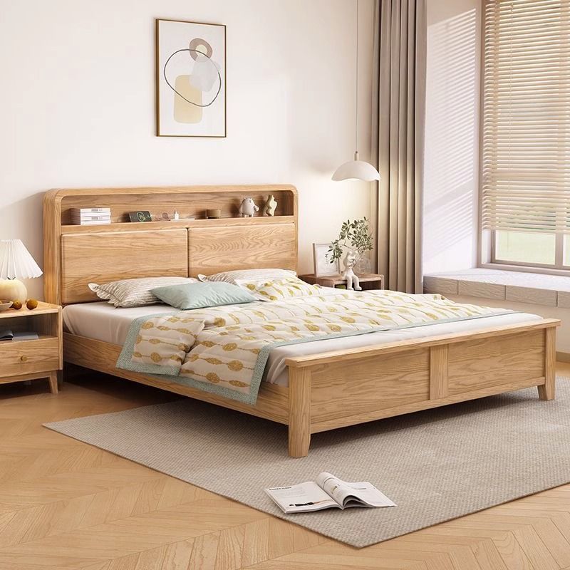 Cama de madera maciza completa nórdica 1,5 m 1,8 m cera blanca cama doble pequeño apartamento moderno simple Almacenamiento de presión de aire cama de boda