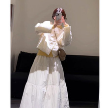 韩国chic冬季法式温柔风宽松长袖棉服外套+高腰蛋糕裙半身裙套装