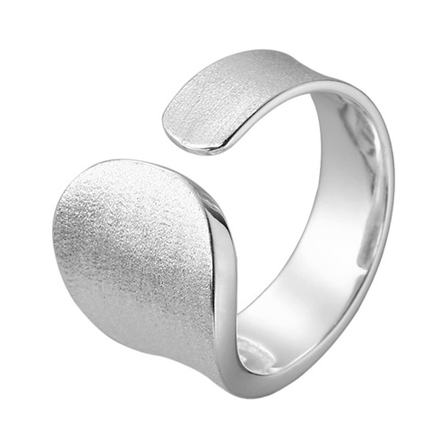 Drya S925 Pure Silver Irregular Wide Brushed Ring for Women, Minimalist, Instagram Hip-Hop Hong Kong Style Open Design Finger Ring
